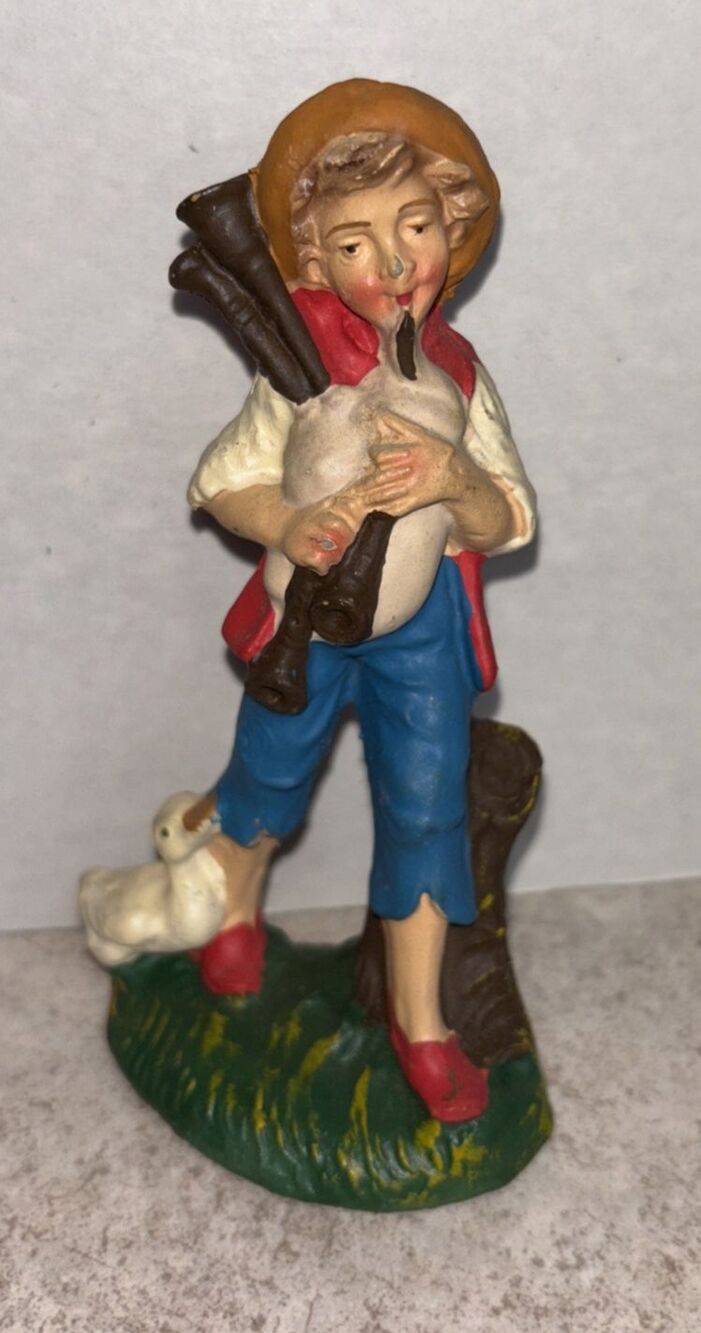 Vintage Italy Figurine Piper Bagpipe Music Man Boy Figure 4.25" Duck Goose